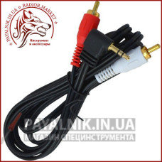 Кабель аудіо mini jack 3.5mm стерео кутовий - 2 RCA audio 1.5m (5-0202)
