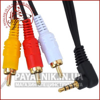 Кабель mini jack 3.5mm 4 pin кутовий - 3 RCA 1.8м (відео-аудіо)