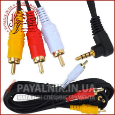 Кабель mini jack 3.5mm 4 pin кутовий - 3 RCA 1.8м (відео-аудіо)