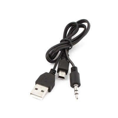 Кабель штекер USB A 2.0 - 2 штекери AUX 3.5мм + Mini USB 0.3м (чорний)