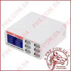 Зарядний пристрій на 6 USB портів, 5A, 30W, індикатор струму заряду, захист від КЗ, SS-304D (WLX-899
