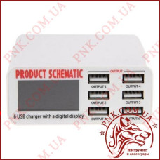 Зарядний пристрій на 6 USB портів, 5A, 30W, індикатор струму заряду, захист від КЗ, SS-304D (WLX-899