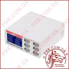 Зарядний пристрій на 6 USB портів, 5A, 30W, індикатор струму заряду, захист від КЗ, SS-304D (WLX-899