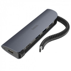 HOCO HB13 HUB Type C converter Type-C to USB3.0 3шт. + HDMI + PD Metal Gra