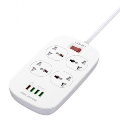 Мережевий подовжувач з USB LDNIO SC4407 4USB 3.1A 18W, 4 розетки 2500W + стабілізація напруги