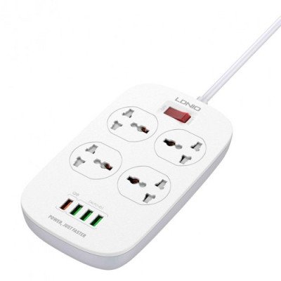 Мережевий подовжувач з USB LDNIO SC4407 4USB 3.1A 18W, 4 розетки 2500W + стабілізація напруги