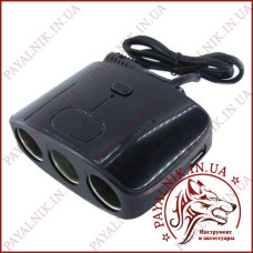 Автомобільний розгалужувач прикурювача Olesson №1635 12-24V 100W 3 гнізда з тумблером + 2 USB