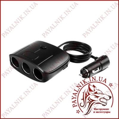 Автомобільний розгалужувач прикурювача Olesson №1635 12-24V 100W 3 гнізда з тумблером + 2 USB