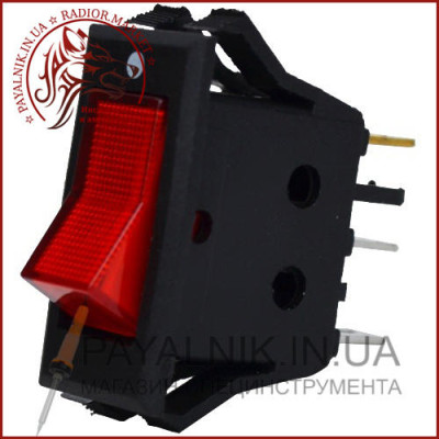 Перемикач з підсвічуванням KCD-3, ON-OFF 3-х контактний, 15A, 220V, червоний