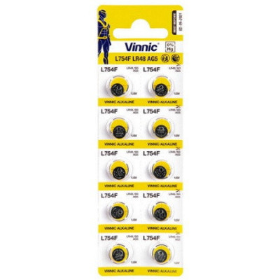 Батарейка Vinnic Alkaline 1.5v L754, LR48, 193, 393, AG5 (7.9*5.4mm)