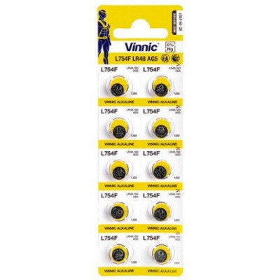 Батарейка Vinnic Alkaline 1.5v L754, LR48, 193, 393, AG5 (7.9*5.4mm)