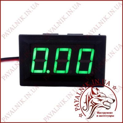 Вольтметр DC 0-30V цифровий ЗЕЛЕНИЙ вбудований (три дроти) (DSN-DVM-568L-3) (27016G)