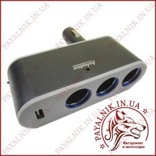 Автомобільний розгалужувач прикурювача 3 гнізда + USB WF-0100