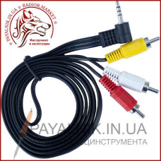 Кабель mini jack 3.5mm 4 pin кутовий подовжений - 3 RCA 1.8м (відео-аудіо)