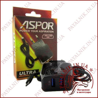 Зарядний пристрій ASPOR Ultra F13C 2USB 2.1A + кабель Micro USB