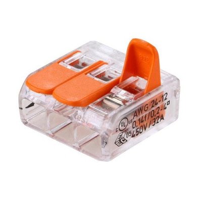 Клема тип WAGO 221 для розподільних коробок на 3 контакти, 1-2.5мм. кв. 220В, 32А (PCT-413) (34-0107