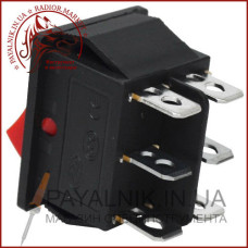 Перемикач широкий KCD-4, ON-OFF-ON 6-й контактний, 15A, 220V, червоний