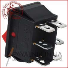 Перемикач широкий KCD-4, ON-OFF-ON 6-й контактний, 15A, 220V, червоний