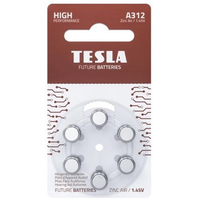 Батарейка Tesla A312 1.45V Zinc Air для слухових апаратів, 6 штук блістер