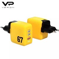 Мережевий зарядний пристрій VERON GAN LED DUAL PD+QC 67W, QC4.0 Yellow