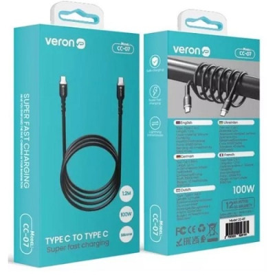 Кабель VERON CC-07 100W 1.2M Type-C 20V 3A Silicone Super fast charging data cable PD