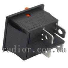 Перемикач широкий з підсвічуванням KCD-4, ON-OFF 4-х контактний, 15A, 220V жовтий