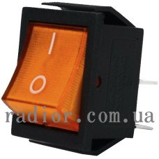 Перемикач широкий з підсвічуванням KCD-4, ON-OFF 4-х контактний, 15A, 220V жовтий