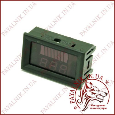 Вольтметр 12-60V корпус вбудований, червоний, індикатор рівня (27042)