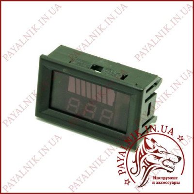 Вольтметр 12-60V корпус вбудований, червоний, індикатор рівня (27042)