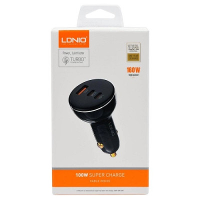Автомобільне зарядне LDNIO Turbo Quick Charge C102 160W 1 USB, 2 Type C PD