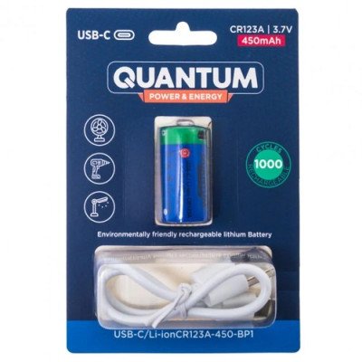 Акумулятор QUANTUM CR123A 16340 3.7v 450mAh Li-Ion + Type C зарядне