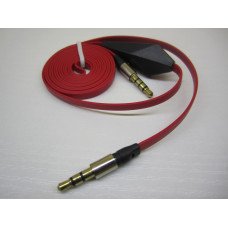 Кабель AUX mini jack 3.5мм 1.0м красный, плоский, с микрофоном