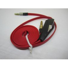 Кабель AUX mini jack 3.5мм 1.0м красный, плоский, с микрофоном
