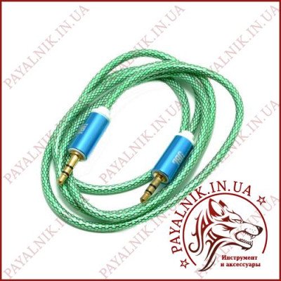 Кабель AUX mini jack 3.5мм 1.0м., 3 контакти, кольорові, тканина обплетення, силіконова (асортимент)