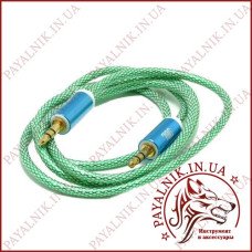Кабель AUX mini jack 3.5мм 1.0м., 3 контакти, кольорові, тканина обплетення, силіконова (асортимент)