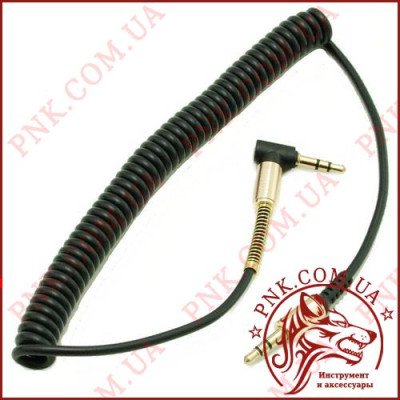 Кабель AUX mini jack 3.5мм 0.5-1.0м спіраль, кручений (стандарт) (тканина в силіконі)
