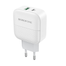 Мережевий зарядний пристрій BOROFONE A46A USB + Type C PD 18W, QC3.0 White