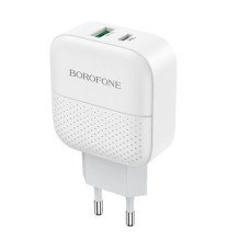 Мережевий зарядний пристрій BOROFONE A46A USB + Type C PD 18W, QC3.0 White