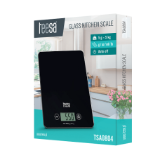 Кухонні ваги TEESA скляні, автовимкнення, LCD до 5 кг., чорні Кухонні ваги TEESA скляні, автовимкнення, LCD до 5 кг., чорні