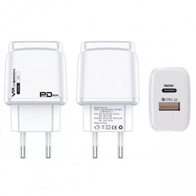 Мережевий зарядний пристрій VERON C12 USB + Type C PD 20W, QC3.0 White