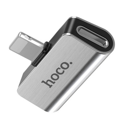 Перехідник для навушників Hoco LS24 Lightning - AUX + CHARGER silver
