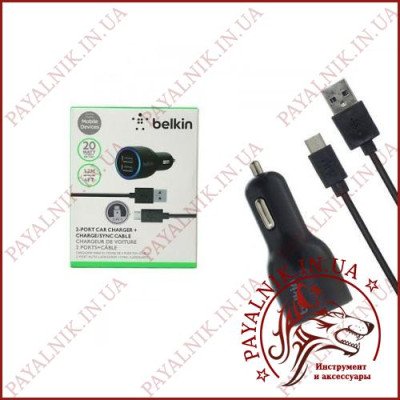 Автомобільне зарядне BELKIN 2 USB з кабелем Micro usb