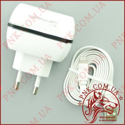 Зарядний пристрій USB Konfulon C23 (2 USB, 5V - 2.4A MAX + кабель Lightning)
