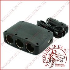 Автомобільний розгалужувач прикурювача Olesson № 1636 12-24V 100W 3 гнізда, 3 тумблери + 2 USB