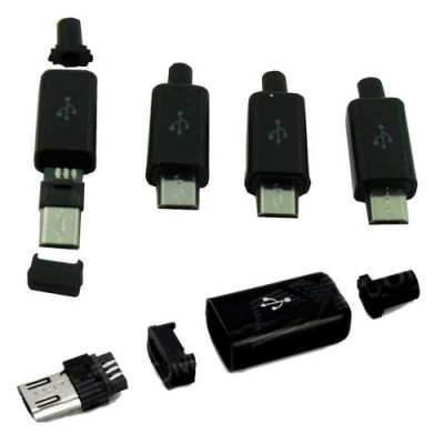 Штекер micro USB 5pin, під шнур, бакеліт, чорний (1-1020)