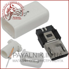Штекер micro USB 5pin, під шнур, бакеліт, білий (1-1020) Штекер micro USB 5pin, під шнур, бакеліт, білий (1-1020)