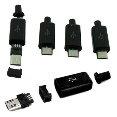 Штекер micro USB 5pin, під шнур, бакеліт, чорний (1-1020)