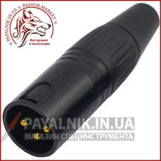 Штекер CANON (XLR) 3pin, під шнур, корпус метал, чорний (1-0209)