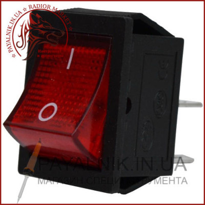 Перемикач широкий з підсвічуванням KCD-4, ON-OFF 4-х контактний, 15A, 220V червоний