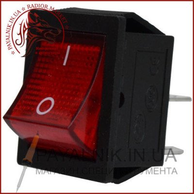 Перемикач широкий з підсвічуванням KCD-4, ON-OFF 4-х контактний, 15A, 220V червоний